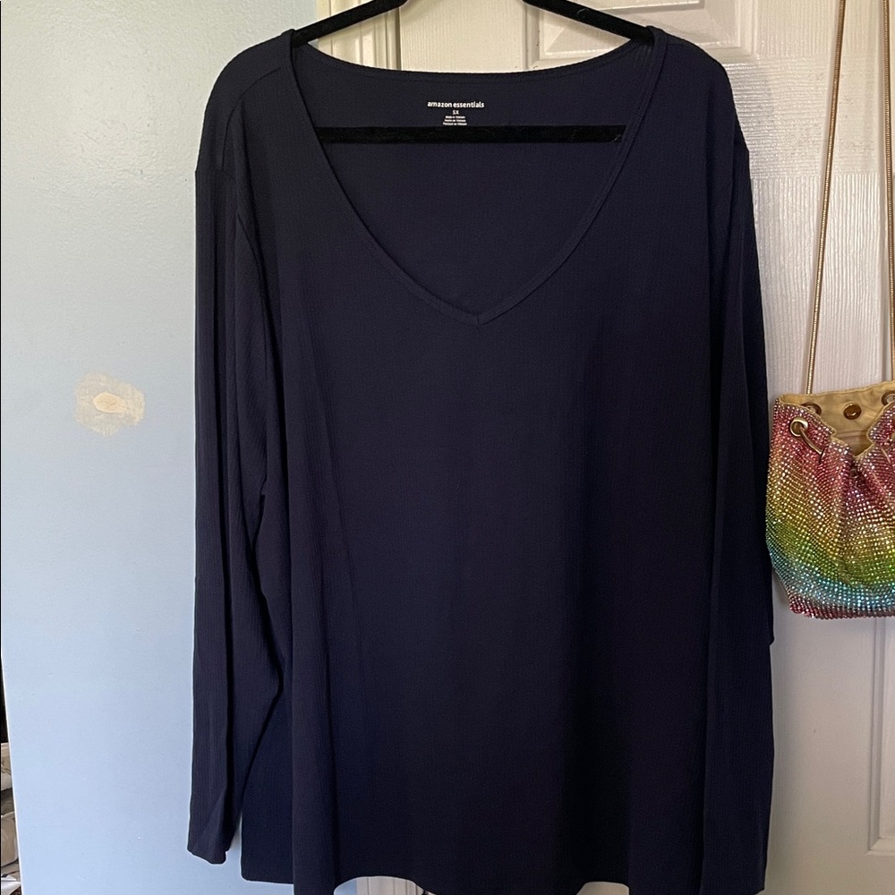 Amazon Essentials Women's Dark Navy V-Neck Long Sleeve Top